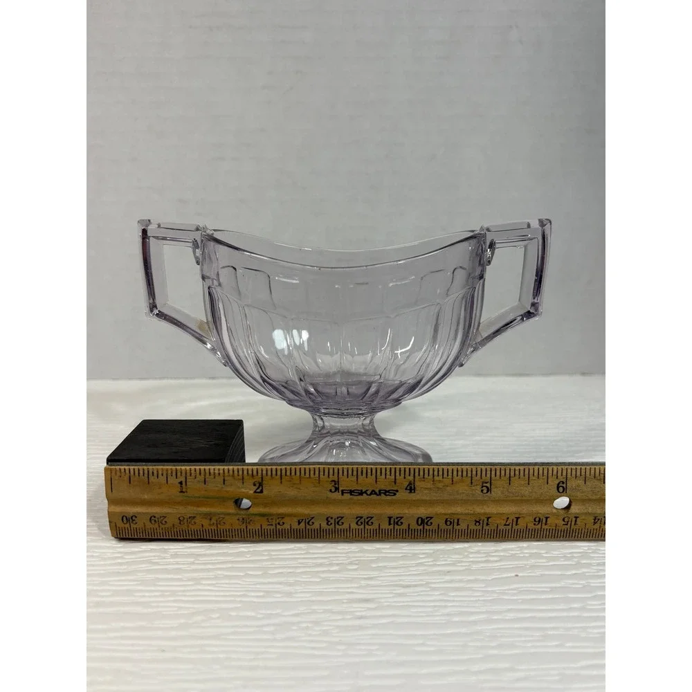 Vintage Light Amethyst Purple Pressed Glass Pedestal Sugar Bowl Scalloped S0182